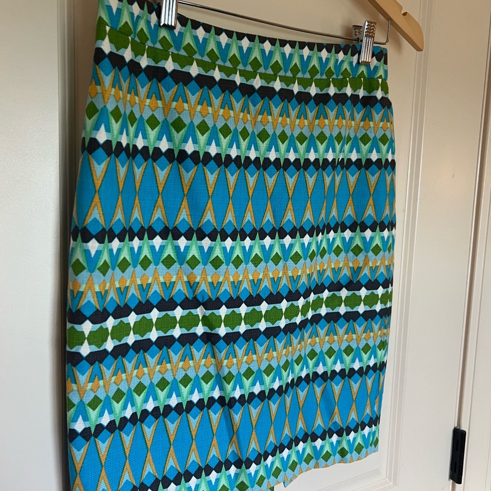 RARE J. Crew Blue and Green Geo Pencil Skirt Cocktail Wear Size 0
